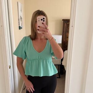 O'Neill Aqua V-Neck Peplum Blouse
